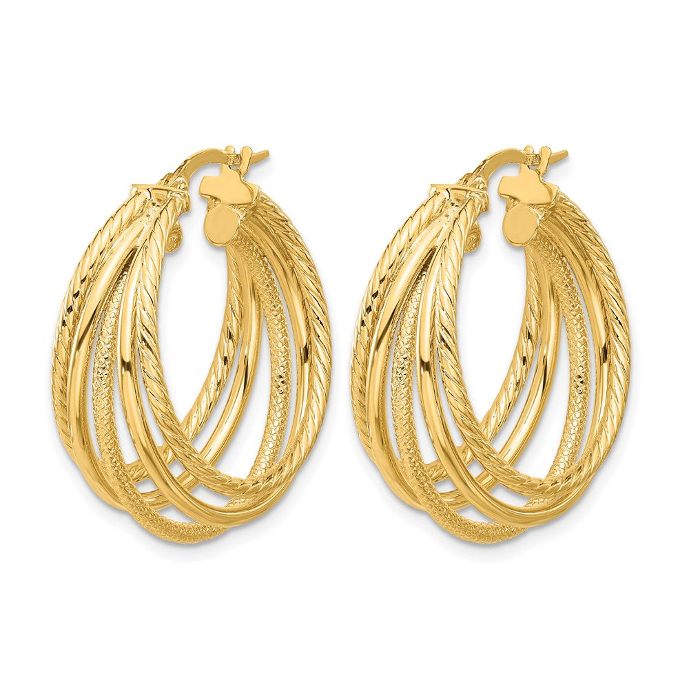 14K Polished and Multi Textured Hoop Earrings