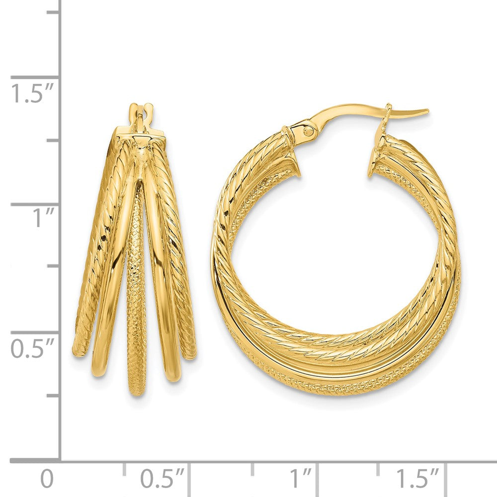 14K Polished and Multi Textured Hoop Earrings