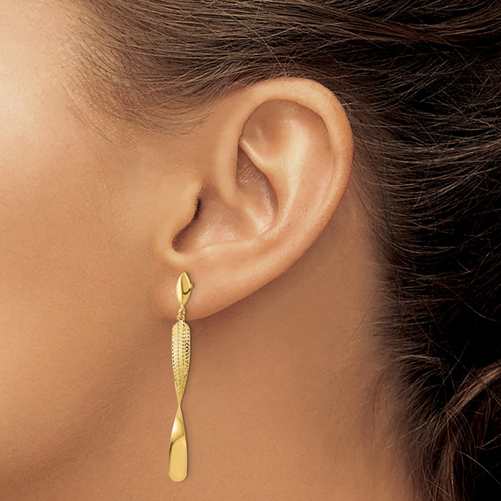 14K Polished and Textured Post Dangle Earrings
