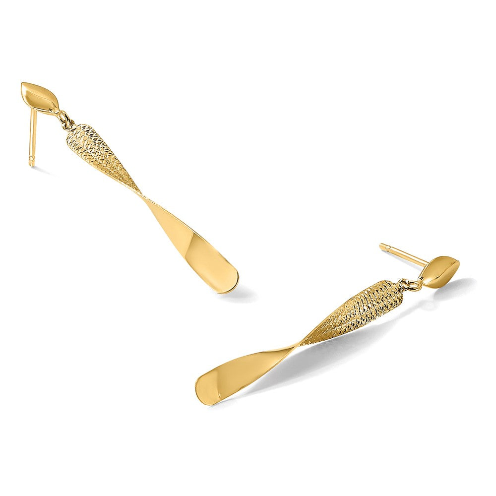 14K Polished and Textured Post Dangle Earrings