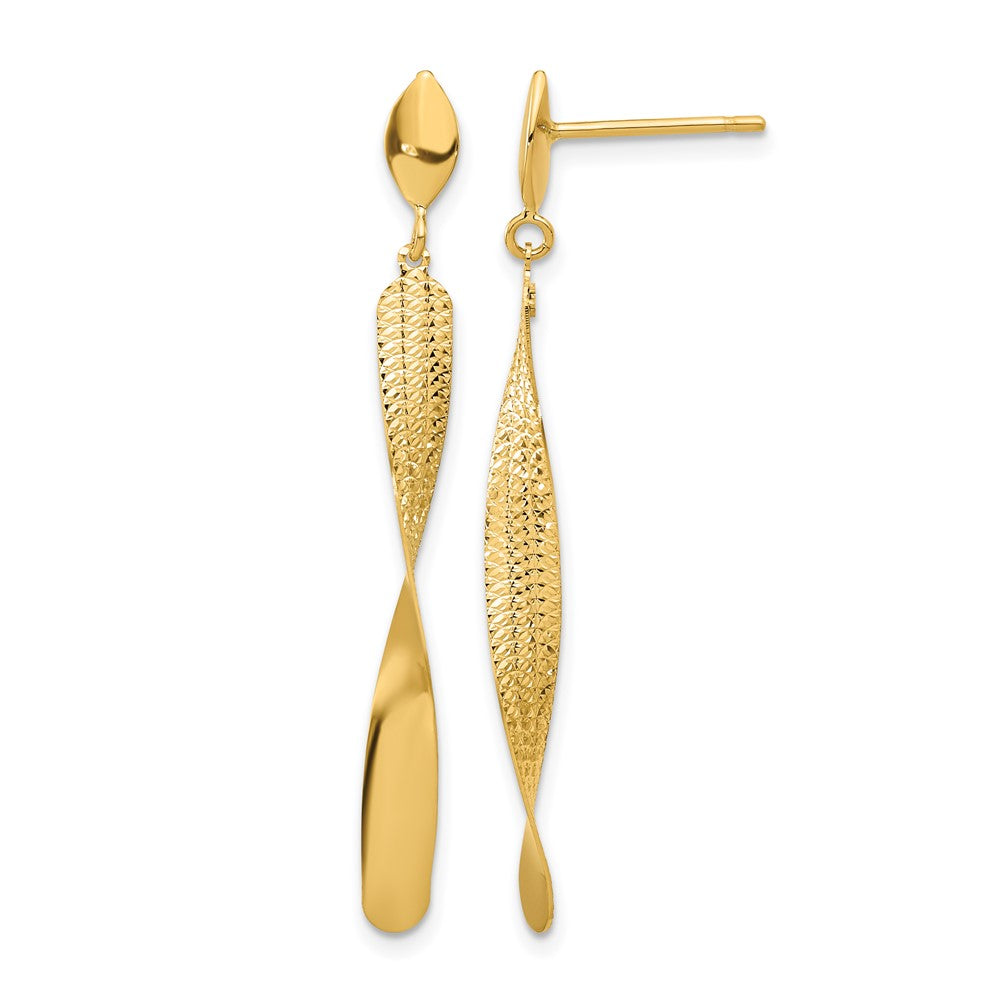 14K Polished and Textured Post Dangle Earrings