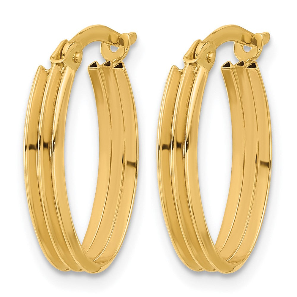 14K Polished and Grooved Oval Hoop Earrings