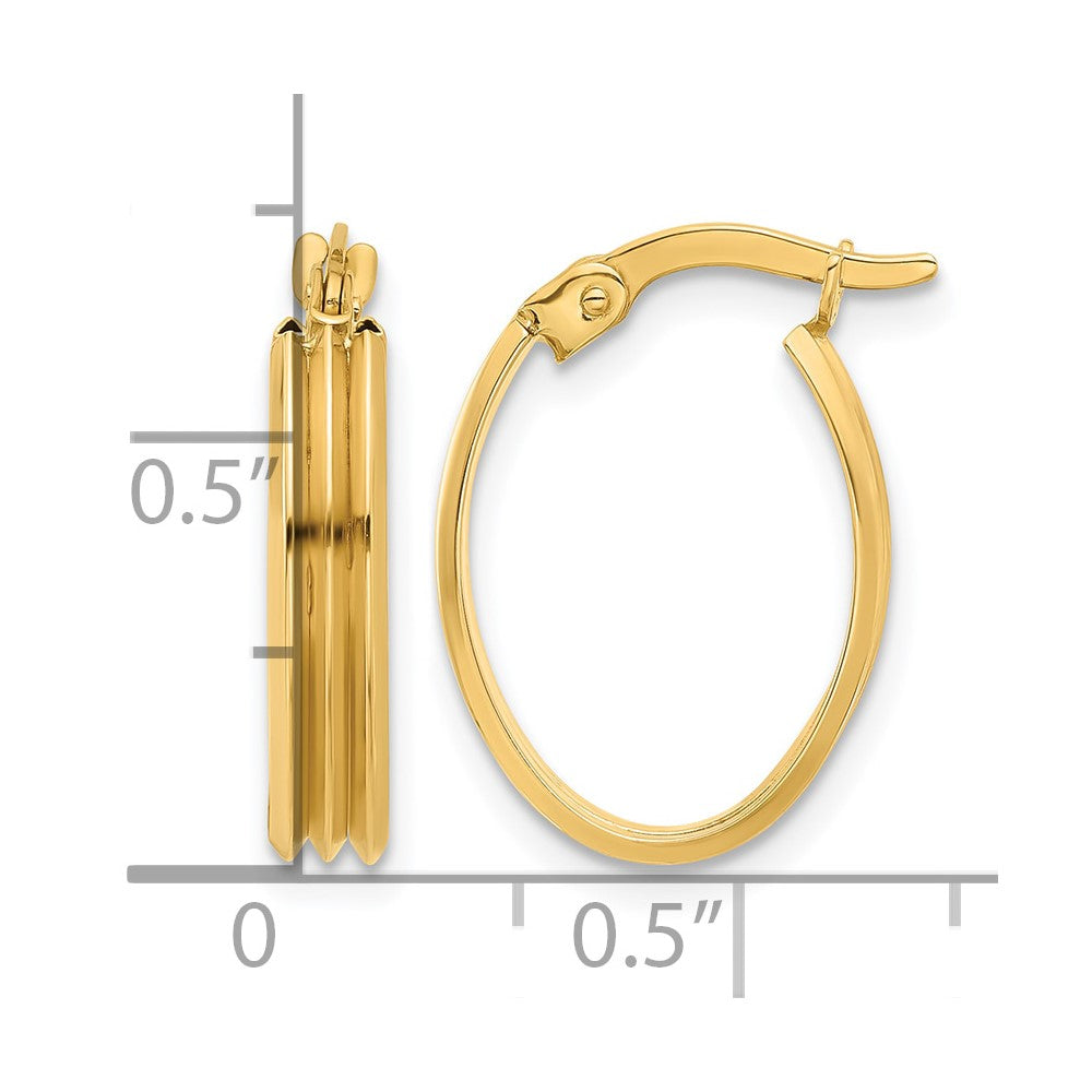 14K Polished and Grooved Oval Hoop Earrings