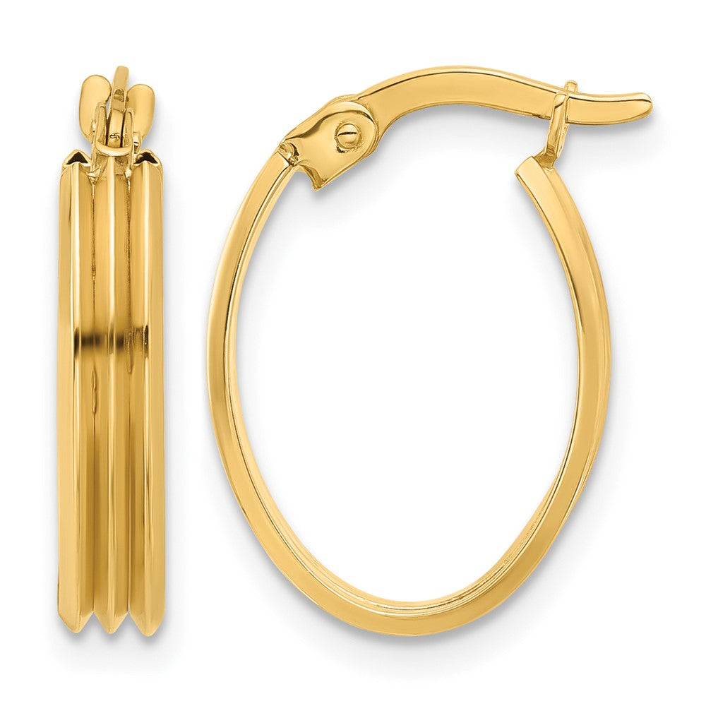 14K Polished and Grooved Oval Hoop Earrings