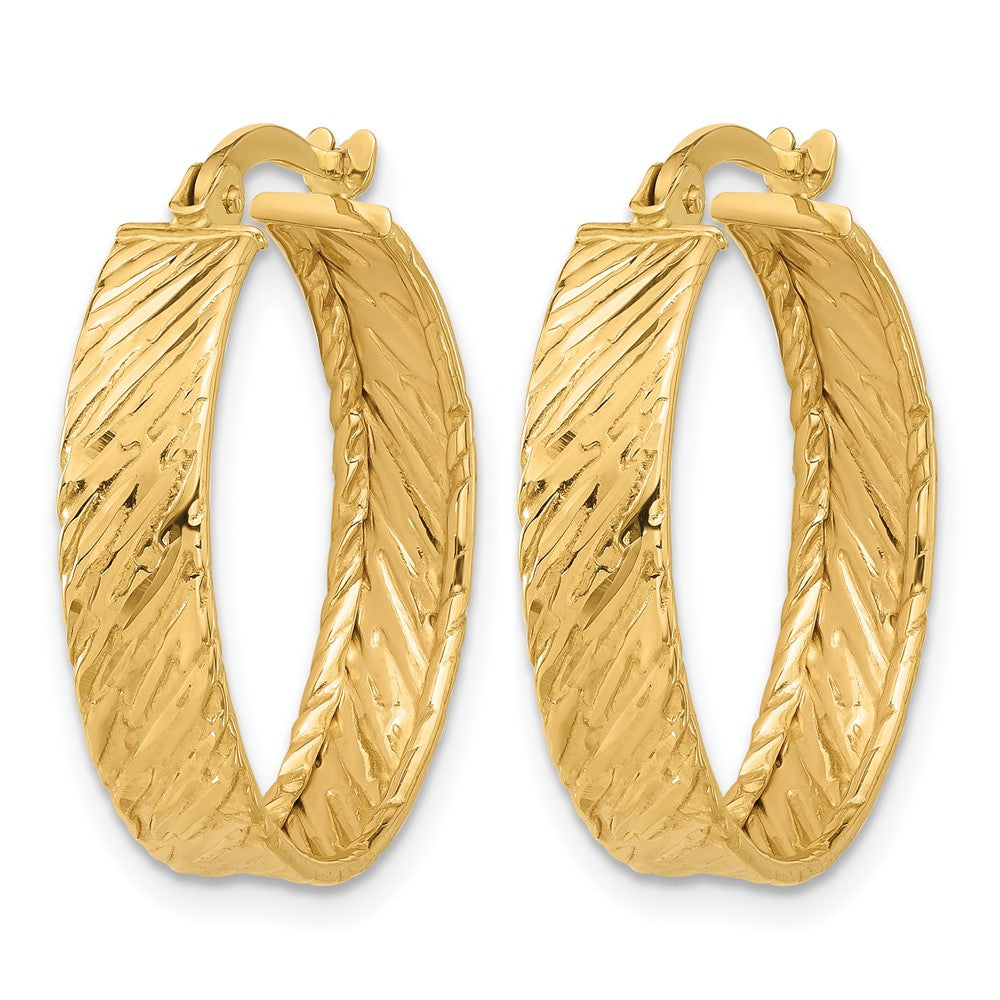 14K Polished and Textured Round Hoop Earrings