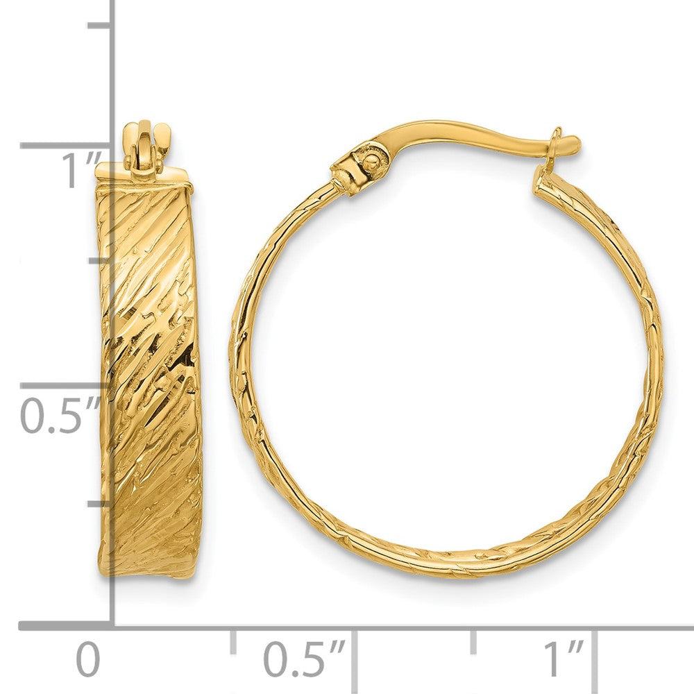 14K Polished and Textured Round Hoop Earrings
