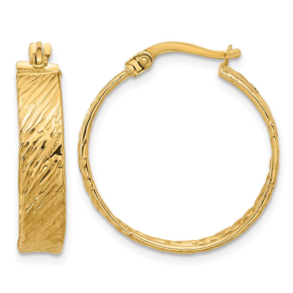14K Polished and Textured Round Hoop Earrings