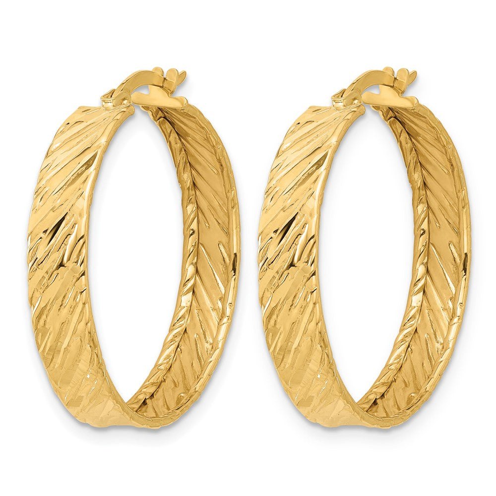 14K Polished and Textured Round Hoop Earrings