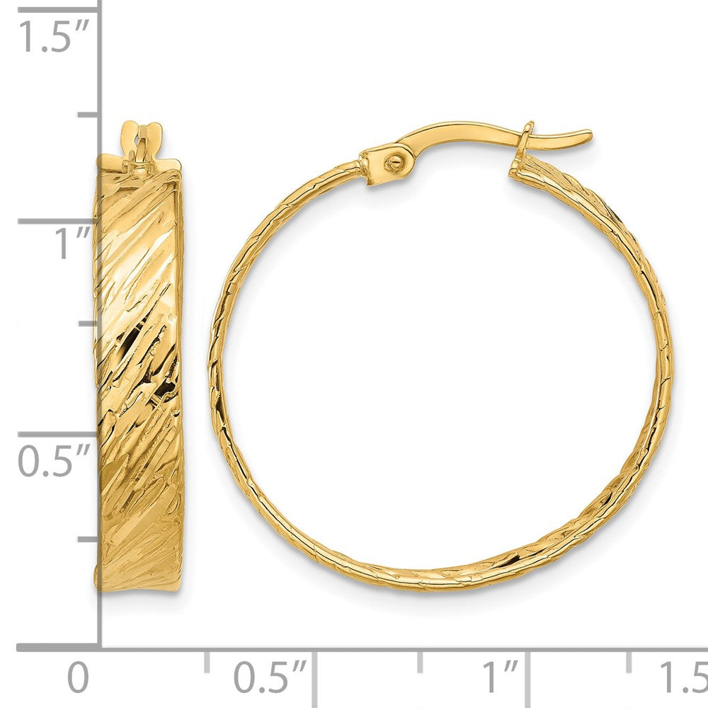 14K Polished and Textured Round Hoop Earrings