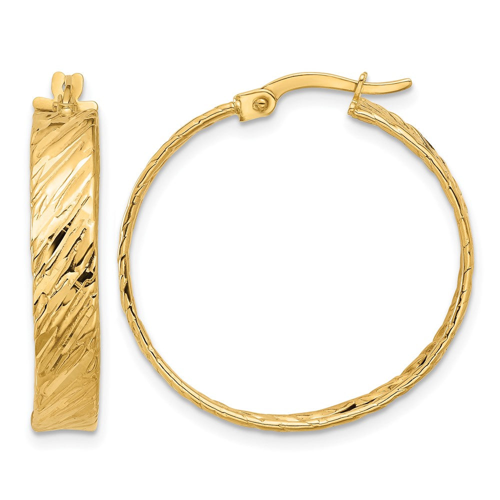 14K Polished and Textured Round Hoop Earrings
