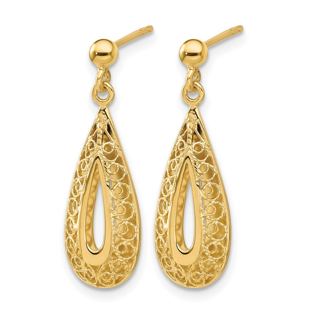 14K Filigree Teardrop Post Dangle Earrings