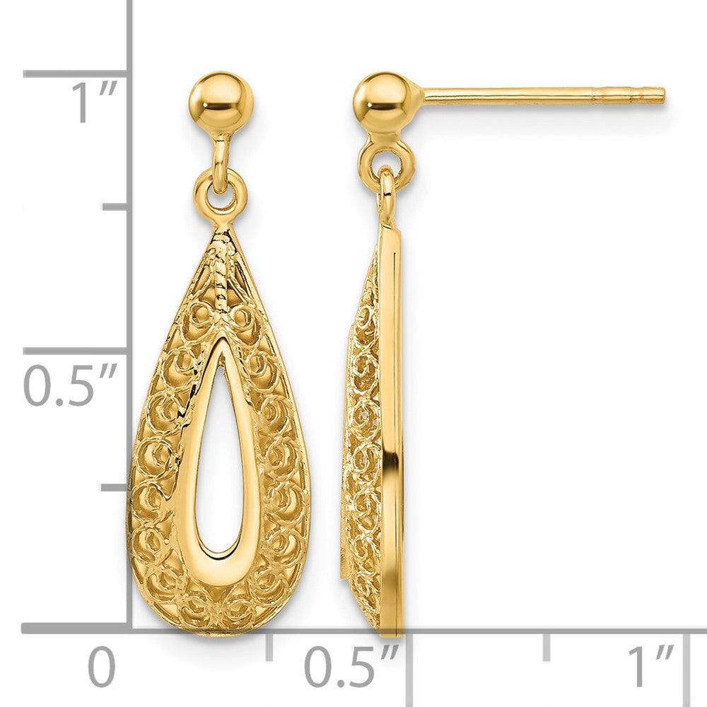 14K Filigree Teardrop Post Dangle Earrings