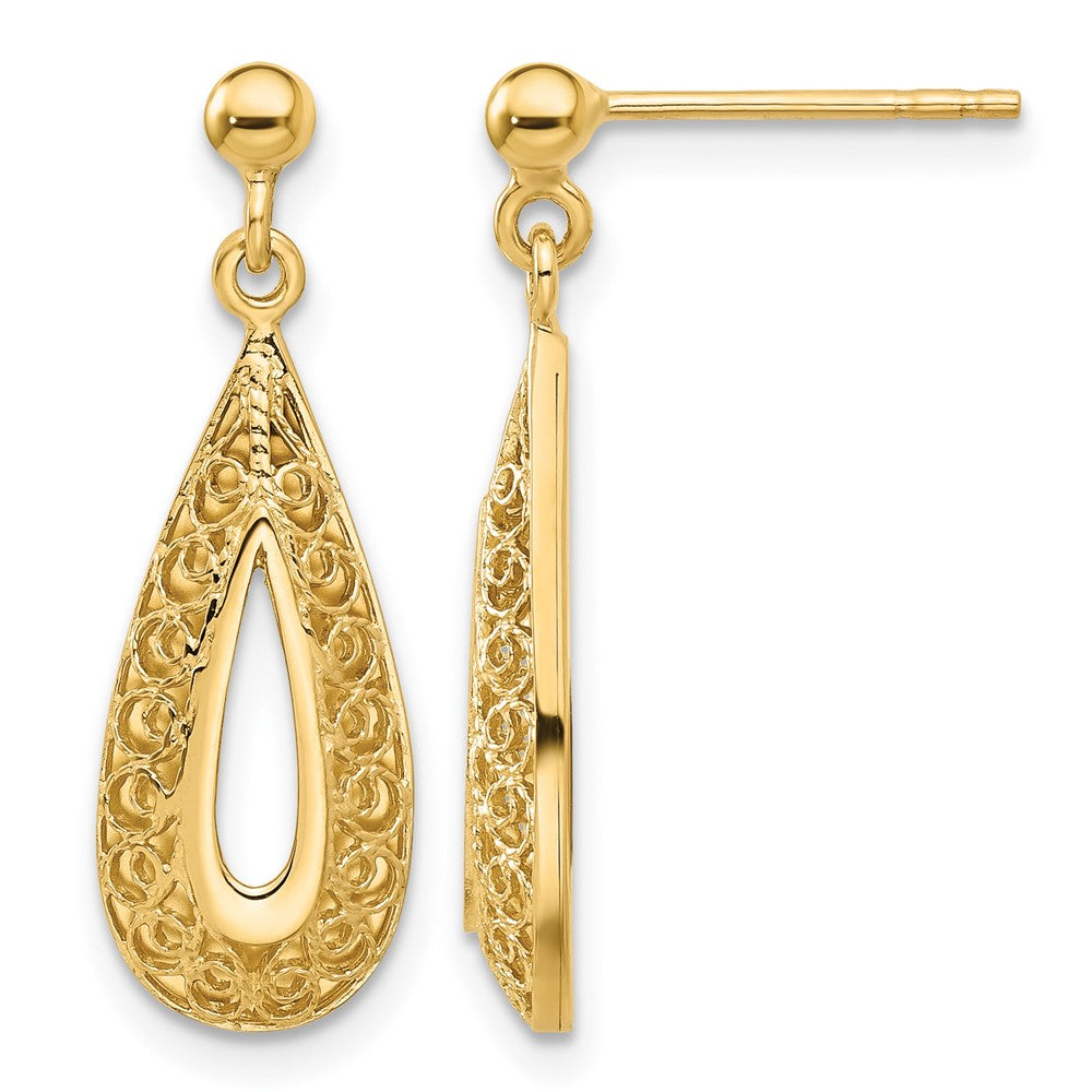 14K Filigree Teardrop Post Dangle Earrings