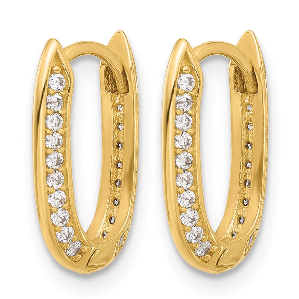 14K Polished CZ Hinged Hoop Earrings