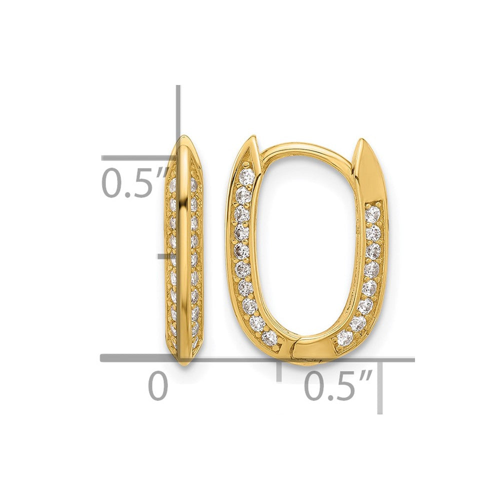 14K Polished CZ Hinged Hoop Earrings