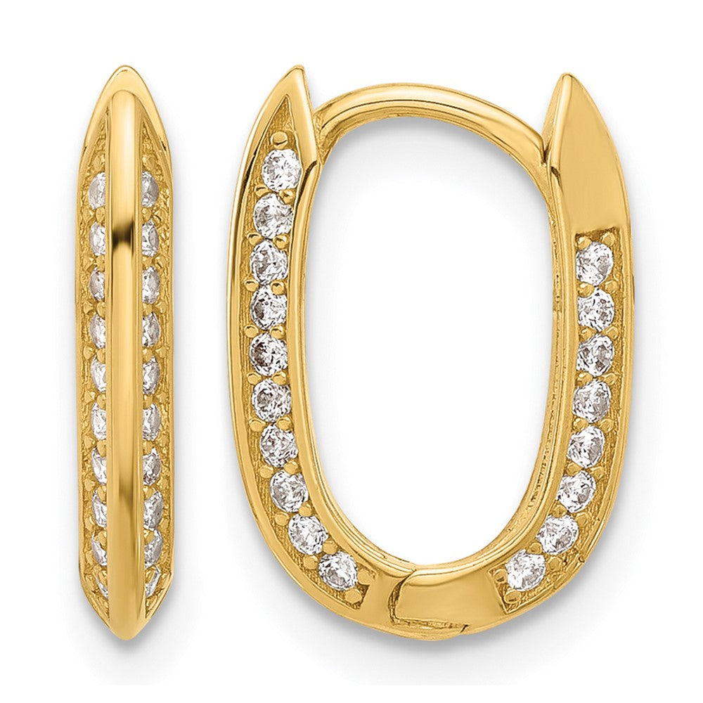 14K Polished CZ Hinged Hoop Earrings