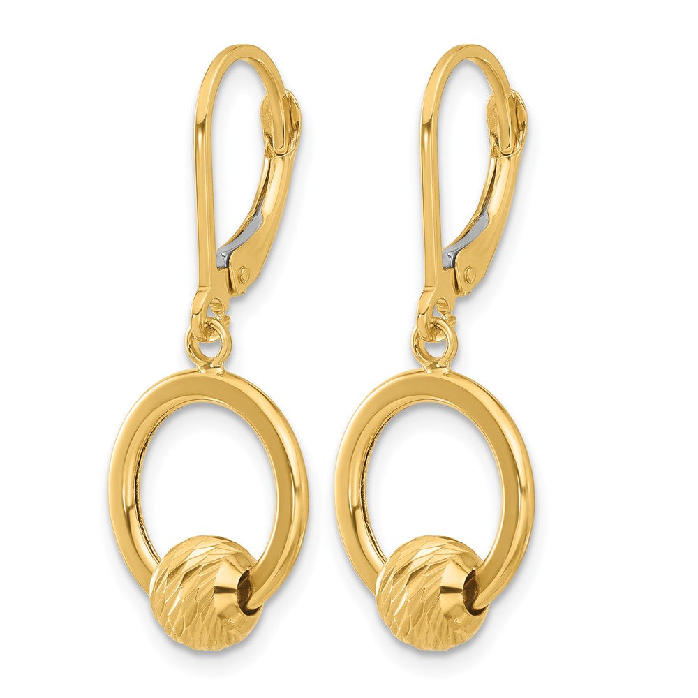 14K Polished and Diamond-cut Beads Leverback Earrings