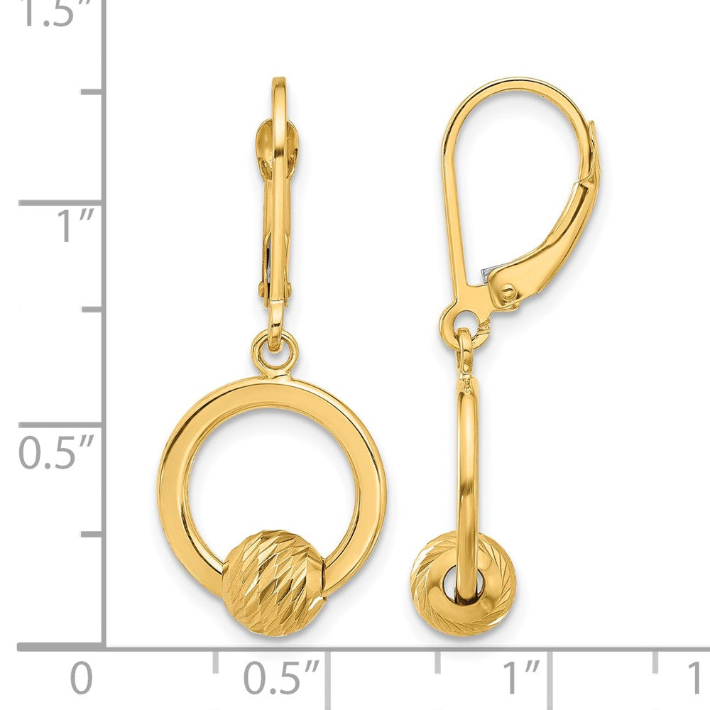 14K Polished and Diamond-cut Beads Leverback Earrings