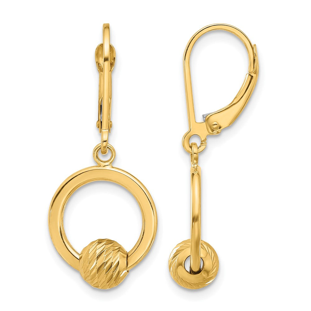 14K Polished and Diamond-cut Beads Leverback Earrings