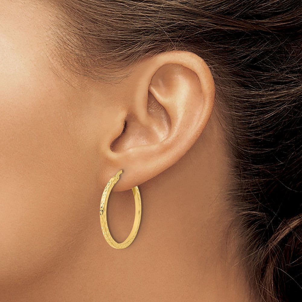 14K Diamond-cut Hoop Earrings