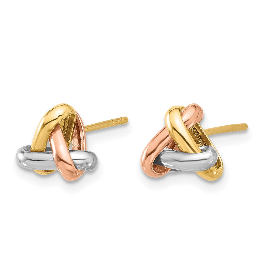 14K Tri-color Polished Love Knot Post Earrings
