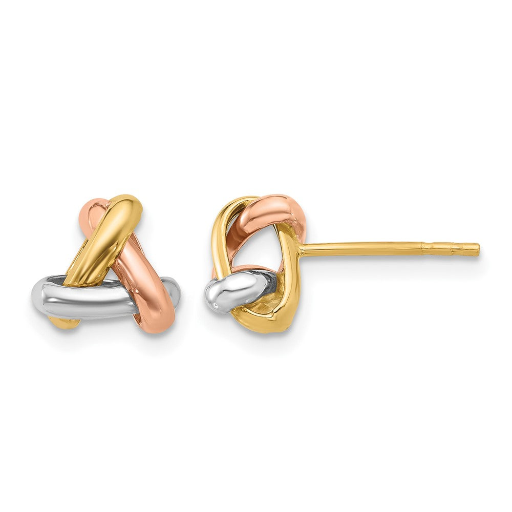 14K Tri-color Polished Love Knot Post Earrings