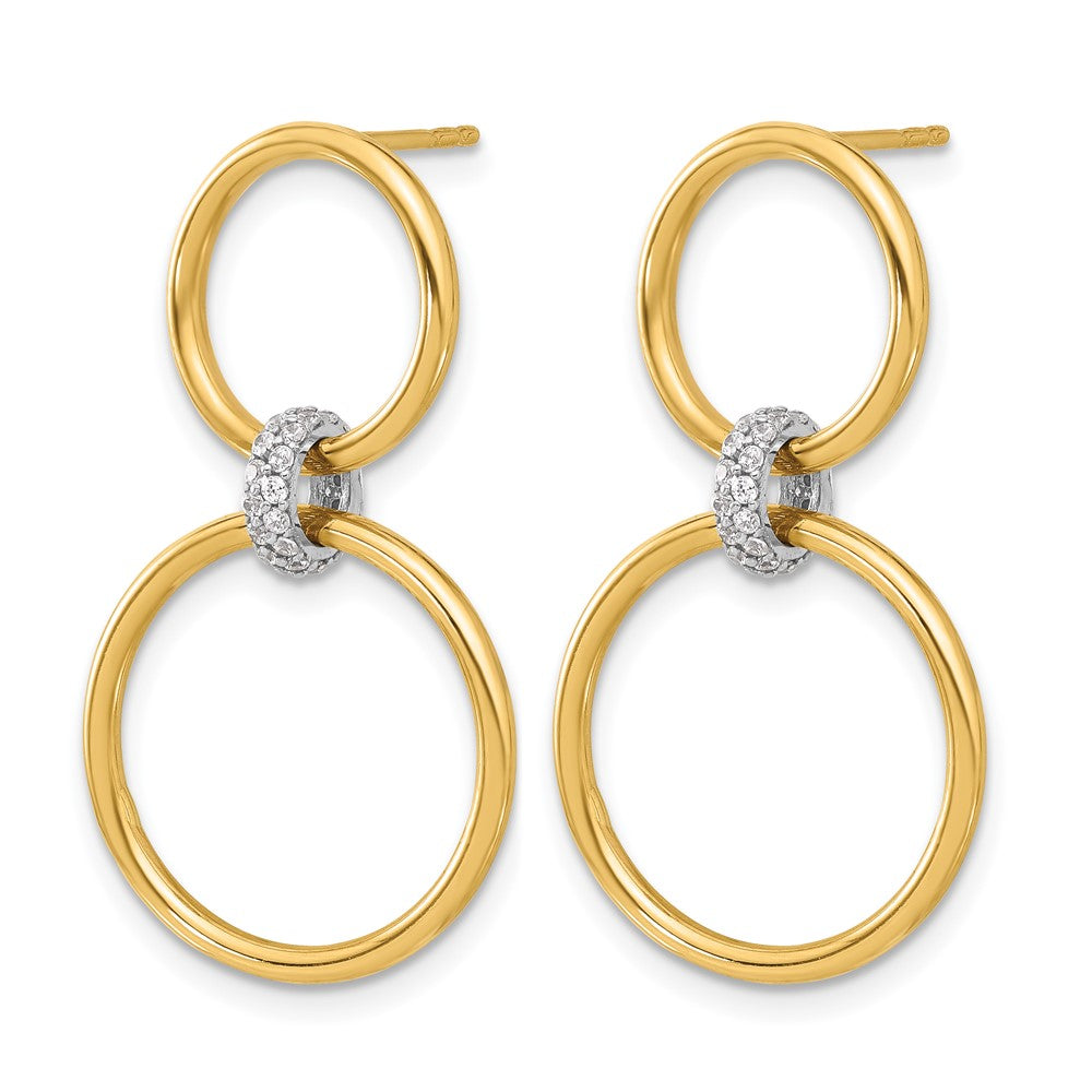 14K Two-tone Polished CZ Circles Dangle Post Earrings