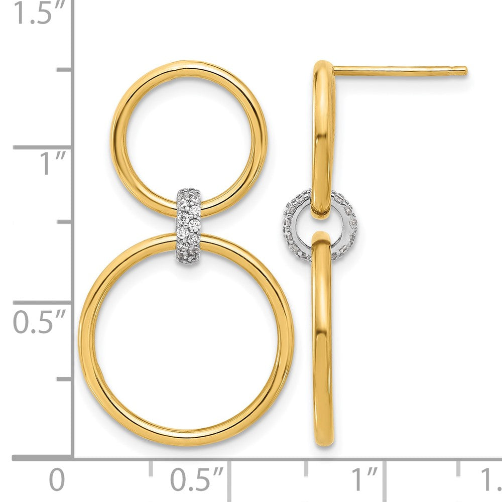 14K Two-tone Polished CZ Circles Dangle Post Earrings