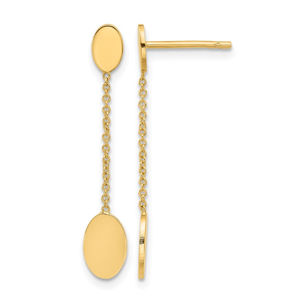 14K Polished Oval Discs Dangle Post Earrings