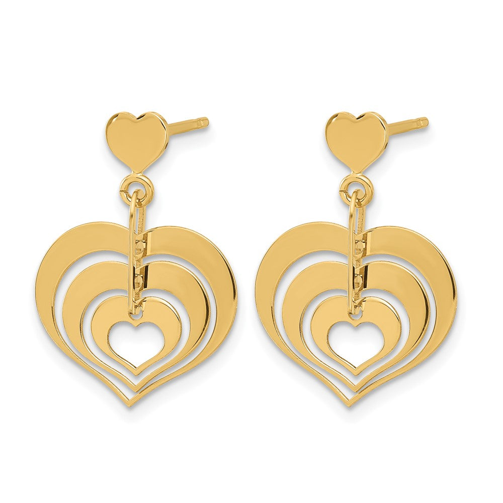 14K Polished Hearts Dangle Post Earrings