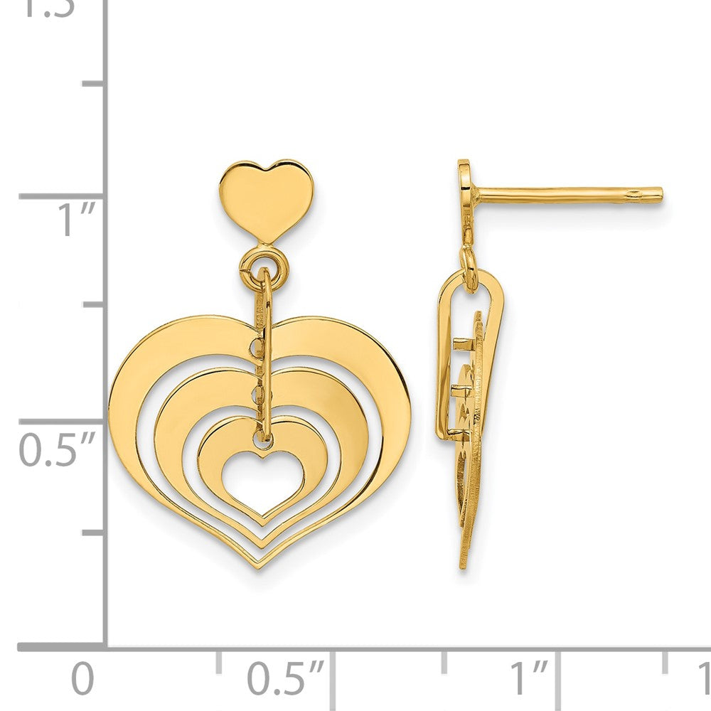 14K Polished Hearts Dangle Post Earrings