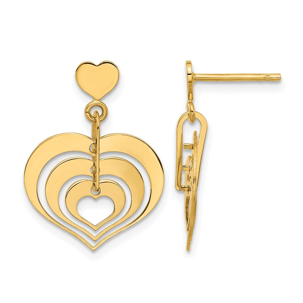 14K Polished Hearts Dangle Post Earrings