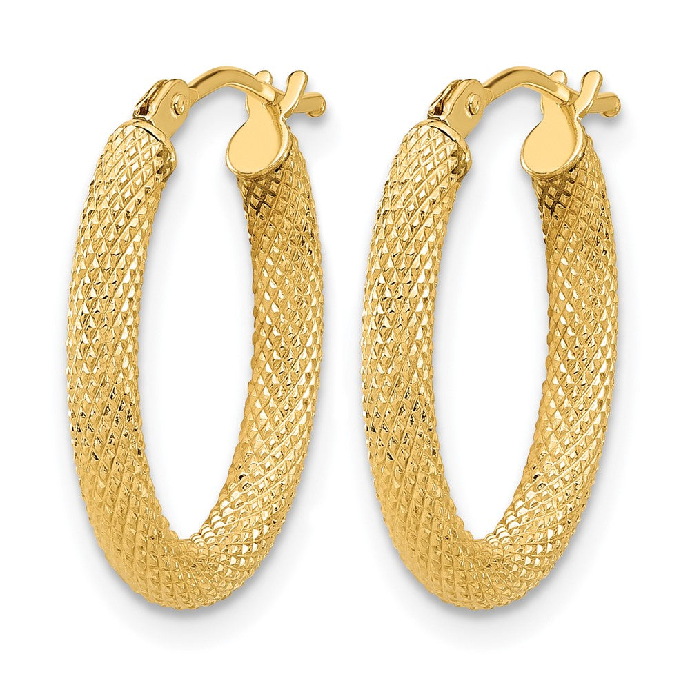 14K Polished and Textured Oval Hoop Earrings