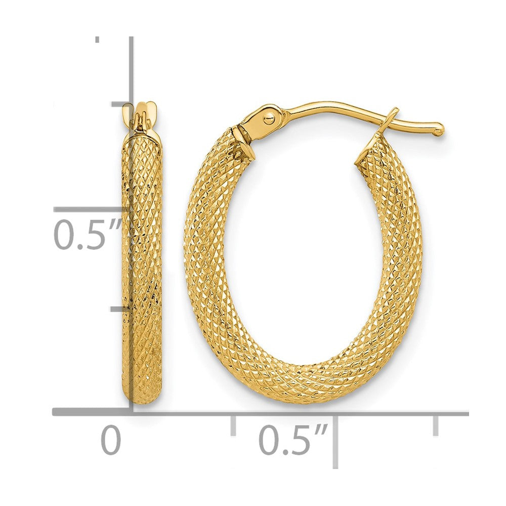 14K Polished and Textured Oval Hoop Earrings