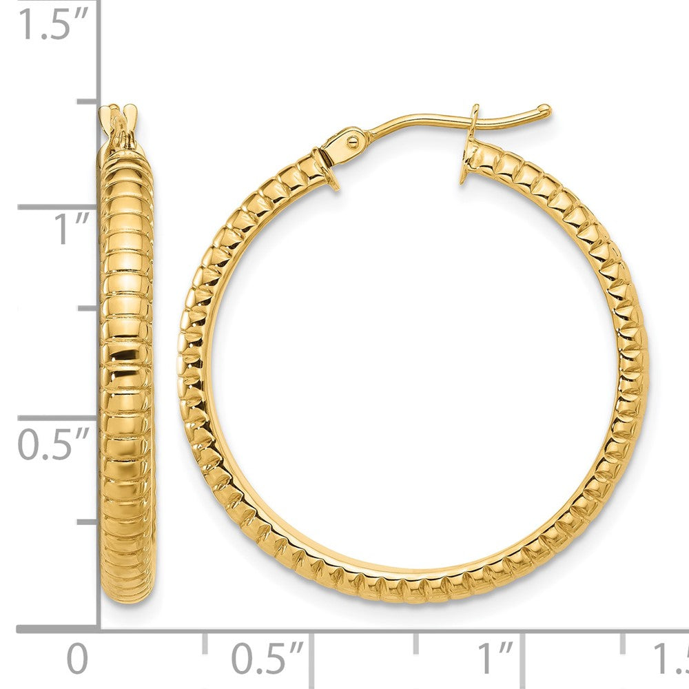14K Polished and Textured Round Hoop Earrings