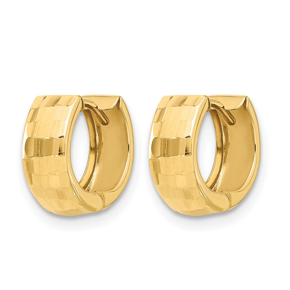 14K Polished and Diamond-cut Huggie Hoop Earrings