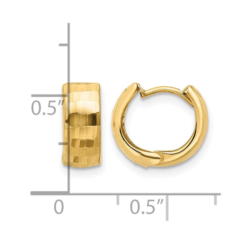 14K Polished and Diamond-cut Huggie Hoop Earrings