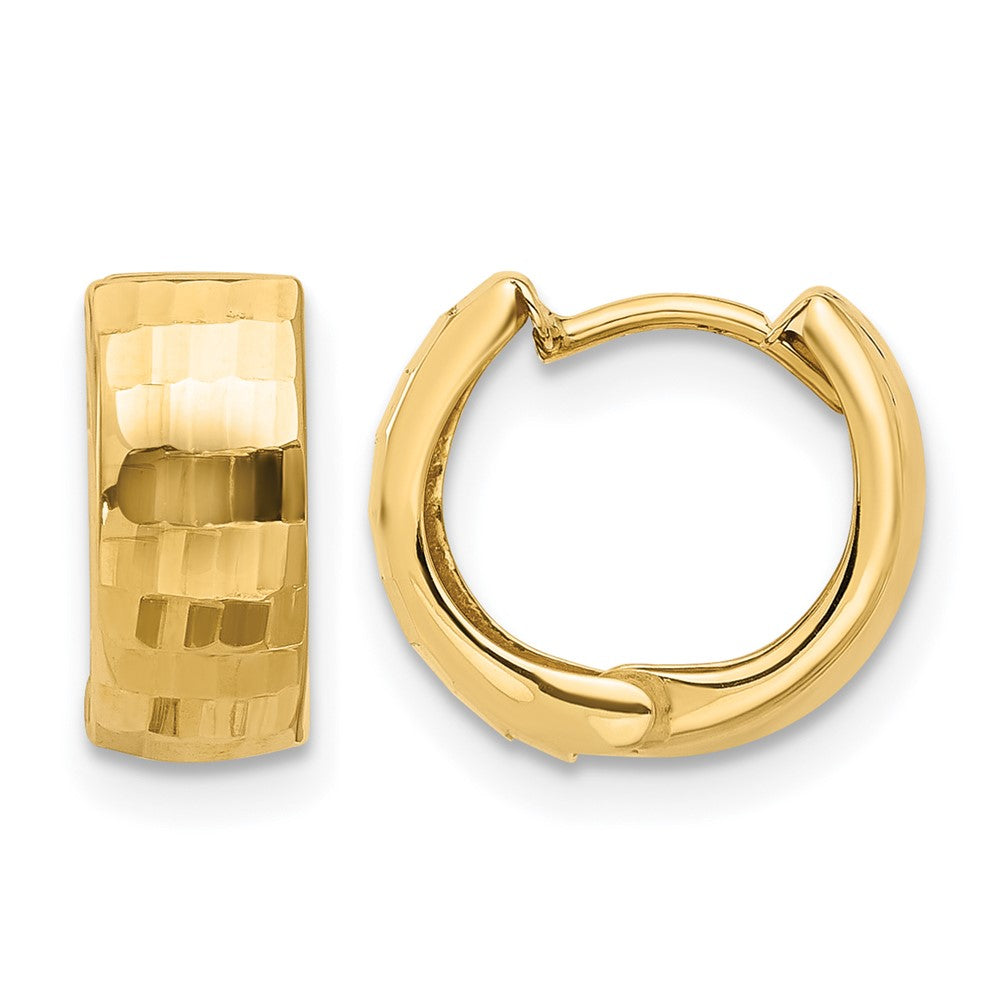 14K Polished and Diamond-cut Huggie Hoop Earrings