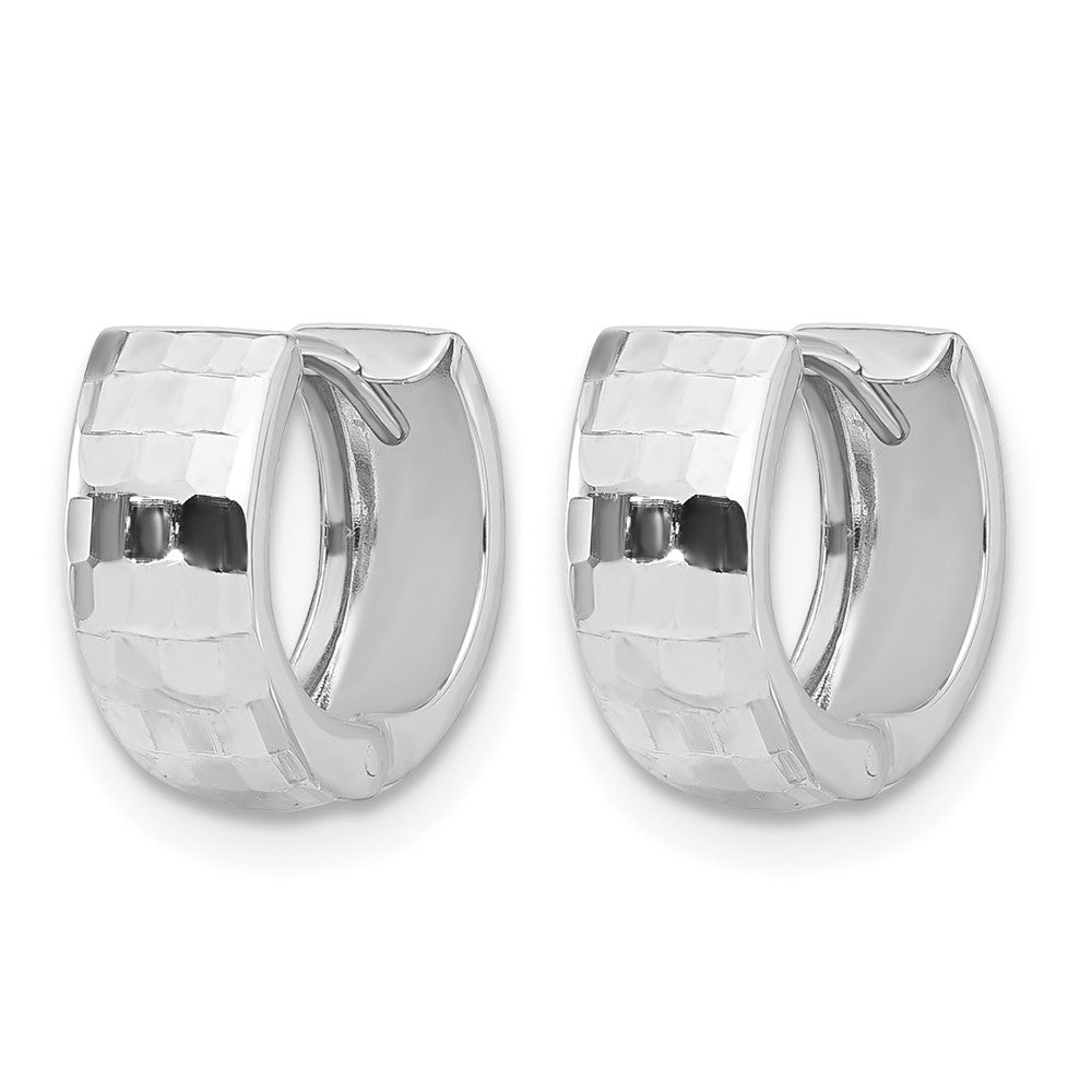 14K White Gold Polished and Diamond-cut Huggie Hoop Earrings