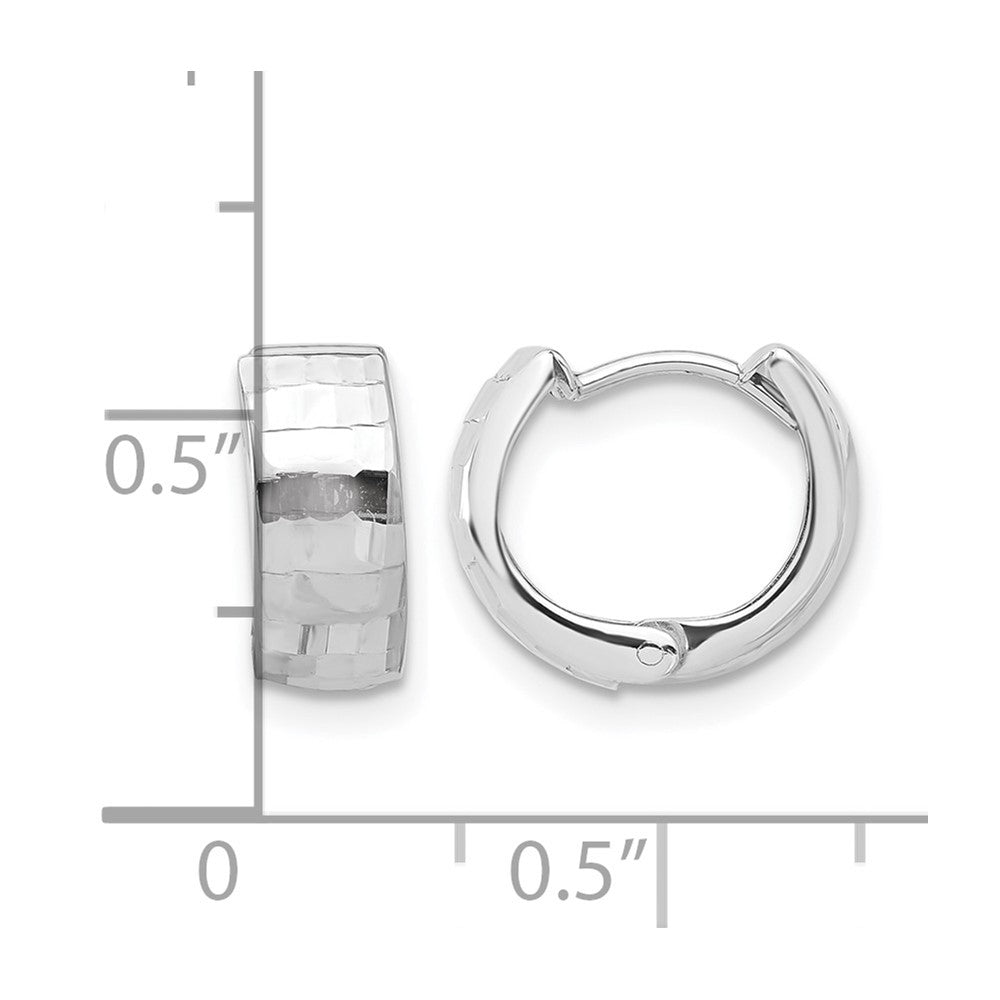 14K White Gold Polished and Diamond-cut Huggie Hoop Earrings