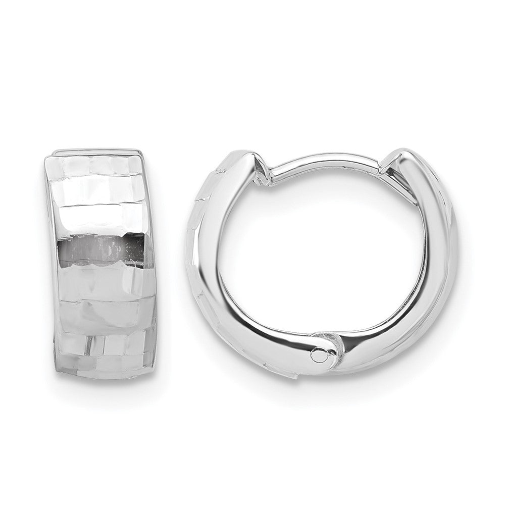 14K White Gold Polished and Diamond-cut Huggie Hoop Earrings
