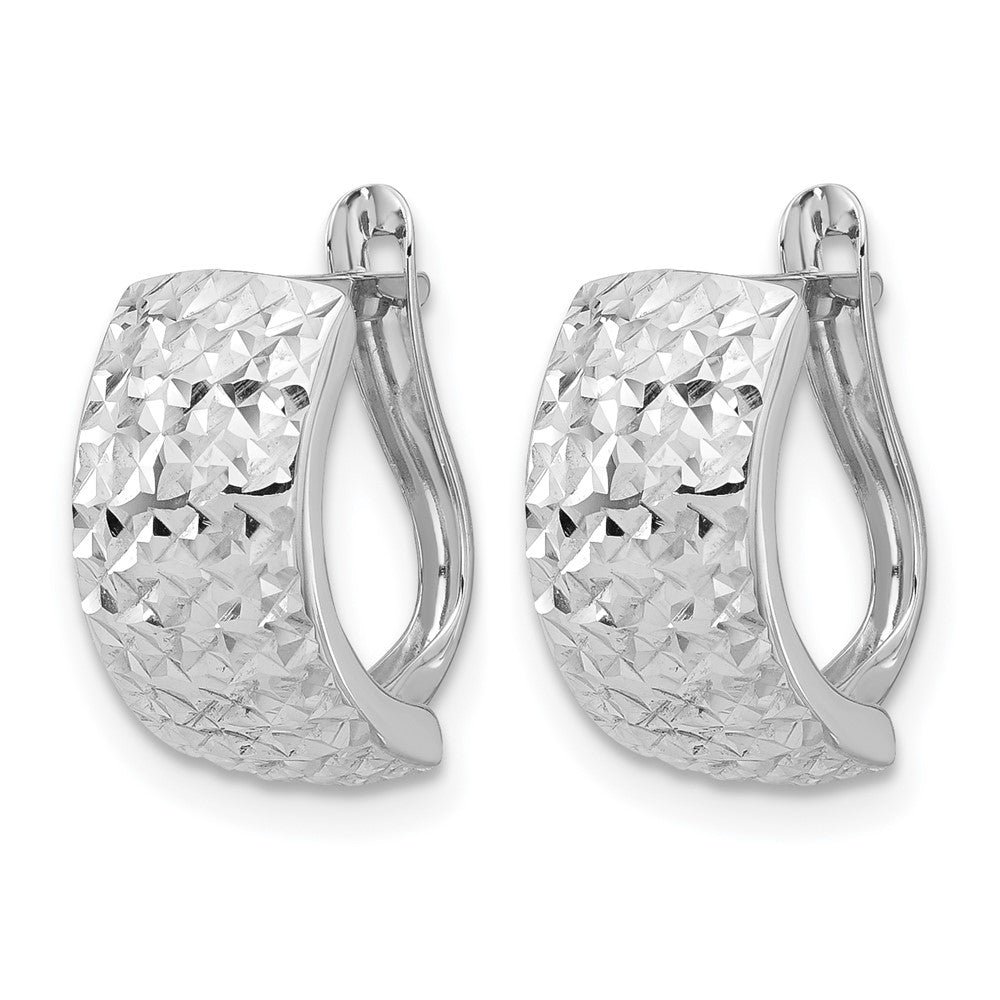 14K White Gold Polished and Diamond-cut Omega Back Earrings