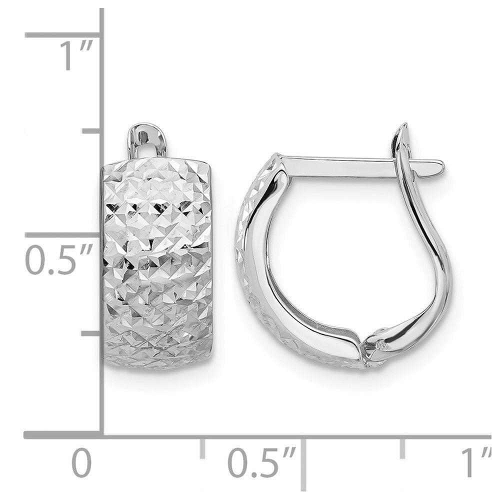 14K White Gold Polished and Diamond-cut Omega Back Earrings