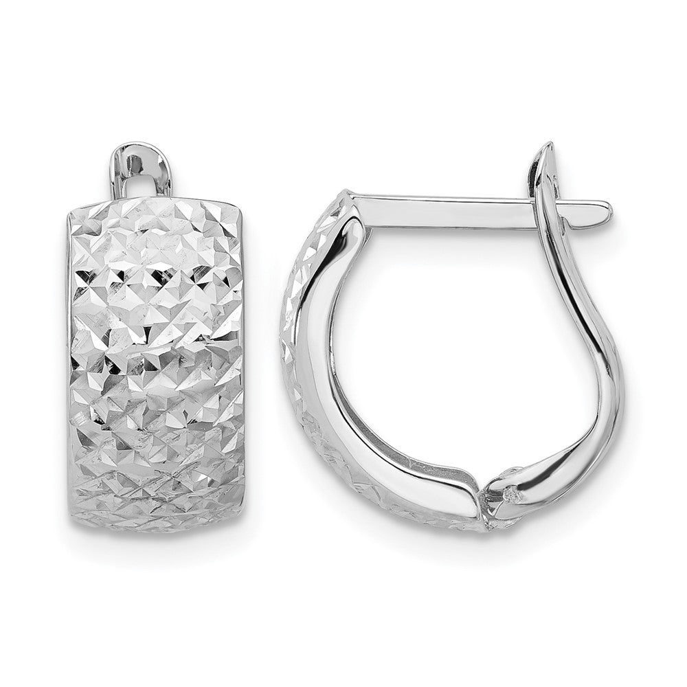 14K White Gold Polished and Diamond-cut Omega Back Earrings