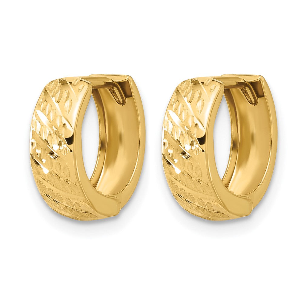 14K Polished and Diamond-cut Huggie Hoop Earrings