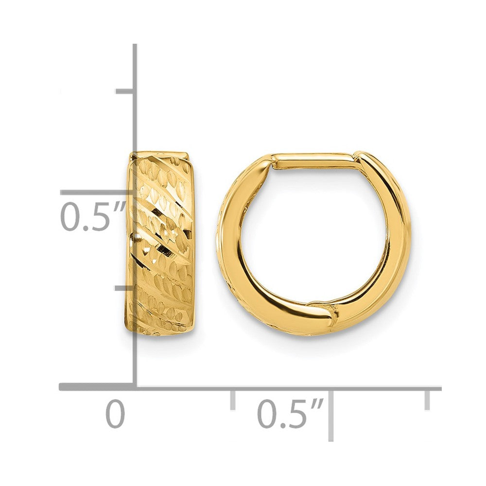 14K Polished and Diamond-cut Huggie Hoop Earrings