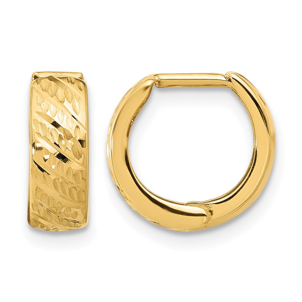 14K Polished and Diamond-cut Huggie Hoop Earrings