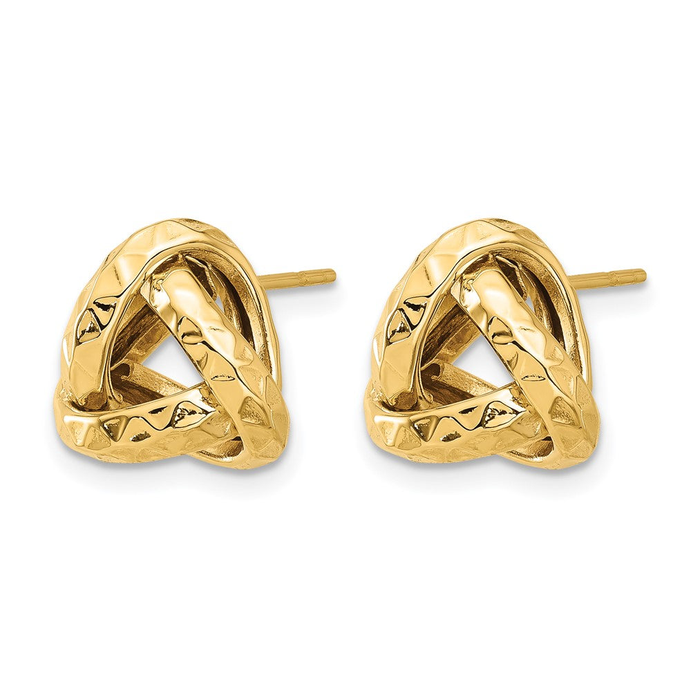 14K Polished and Diamond-cut Triangle Love Knot Post Earrings