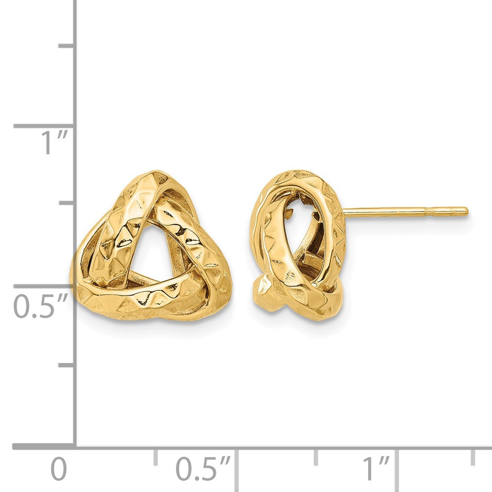 14K Polished and Diamond-cut Triangle Love Knot Post Earrings