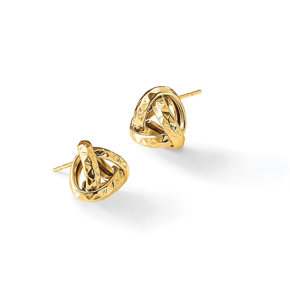 14K Polished and Diamond-cut Triangle Love Knot Post Earrings